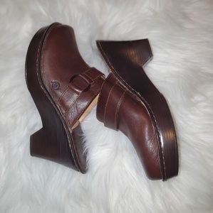 Born Brown Leather Platform Mule Clogs